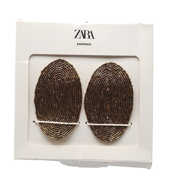 Zara Jewelry - Zara Beaded Statement Earrings Oval Design Gold Tone 4340/206/303